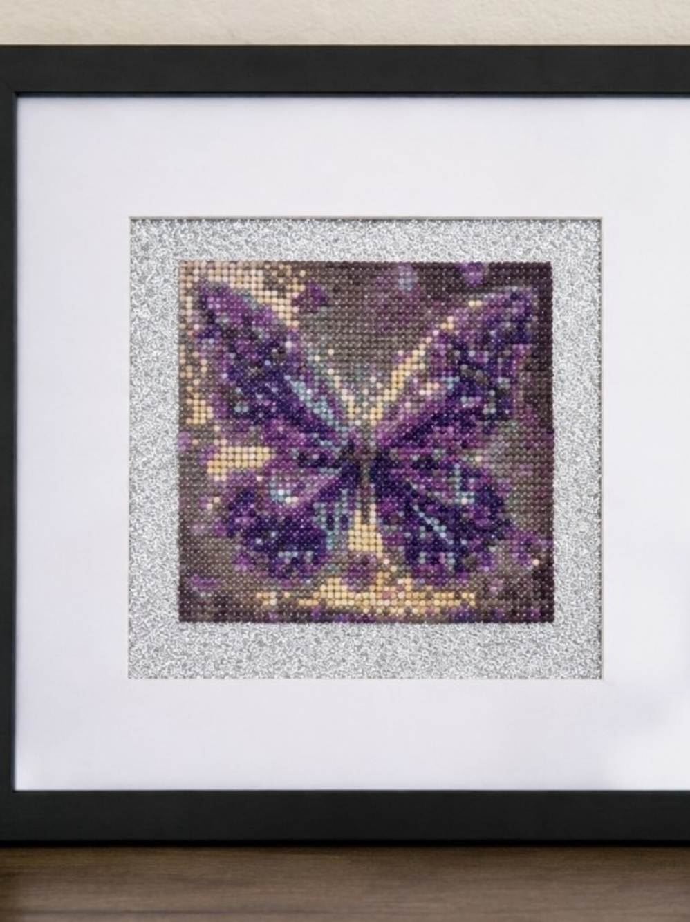 Framed Purple Butterfly Diamond Painting – Handcrafted – Ready to Hang